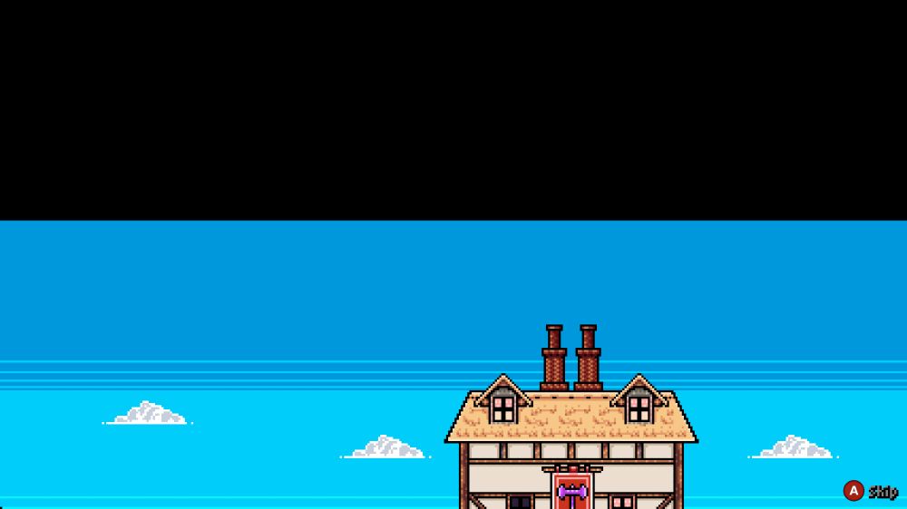 Screenshot of Enigma Heart, but I've goofed up the camera and we're looking up into the sky (which ends abruptly into black about two thirds of the way up the screen)
