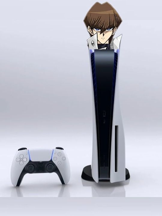 Image promotionnelle de la PS5, sur laquelle a été ajouté la tête de Kaiba (Yu-Gi-Ho)