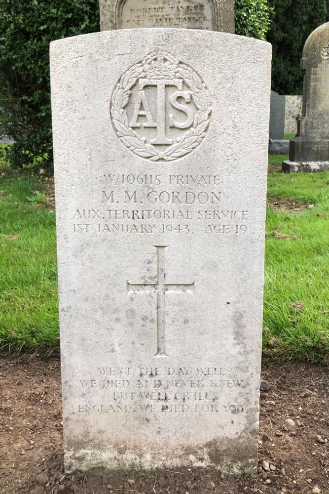 War grave headstone in Portland white stone for Margaret Gordon. 