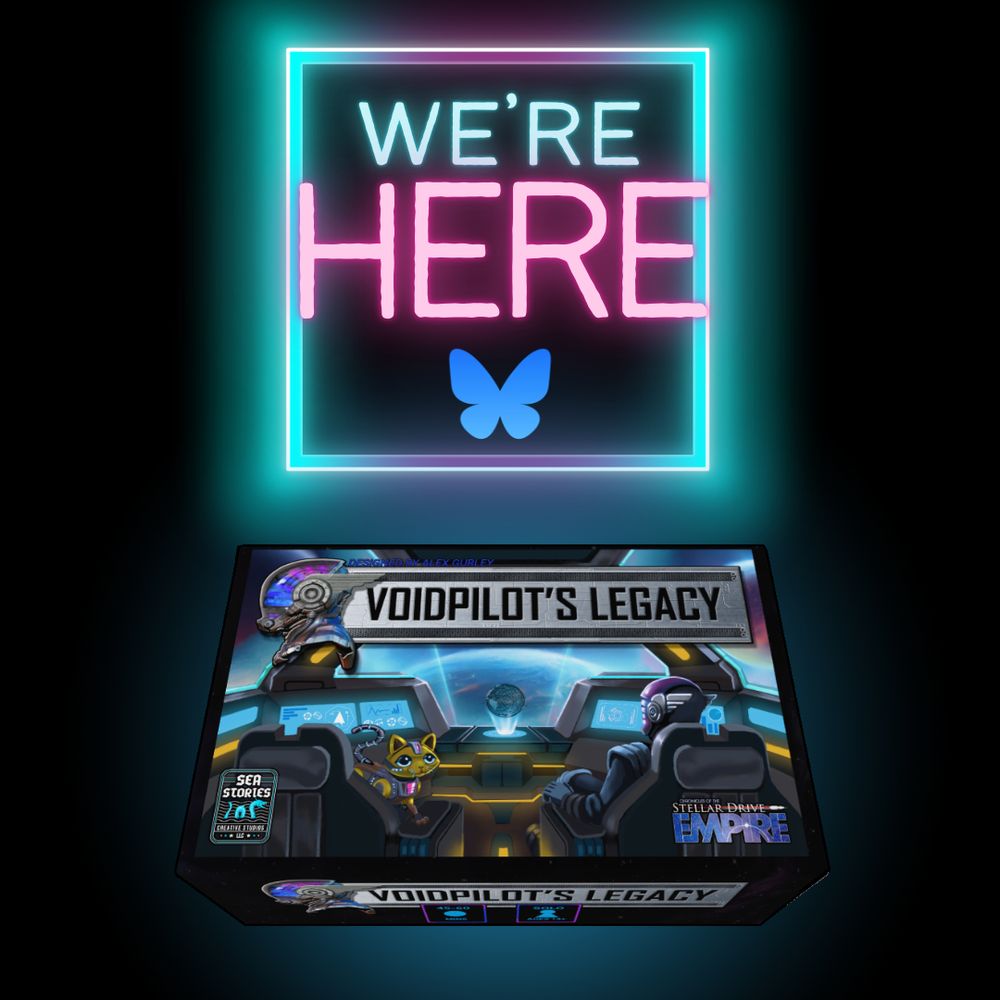 "We're Here!" Voidpilot's Legacy (a new solo sci-fi tabletop game by Sea Stories Creative Studios LLC) is proud to announce we're on Bluesky!