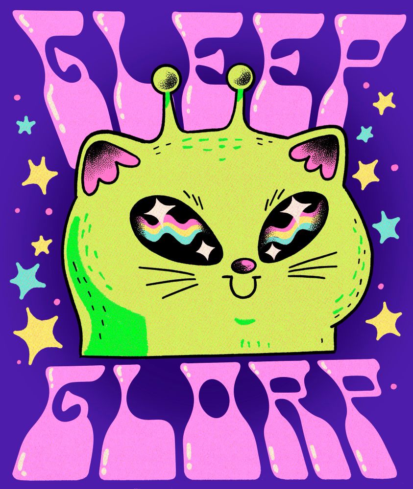 An alien cat with the text GLEEP GLORP