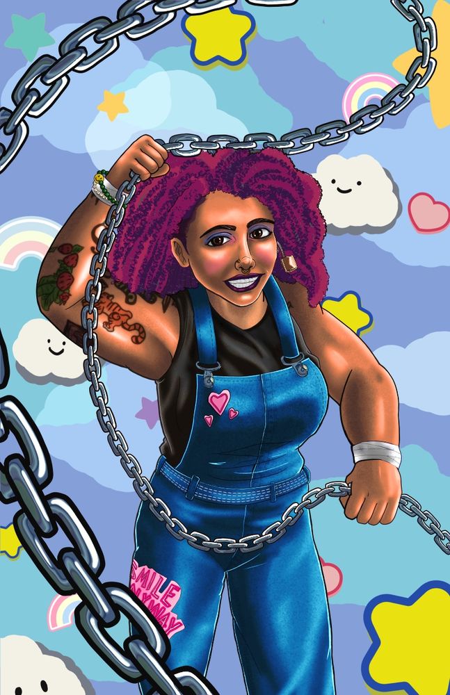 A bright and happy Willow Nightingale swings a chain. 