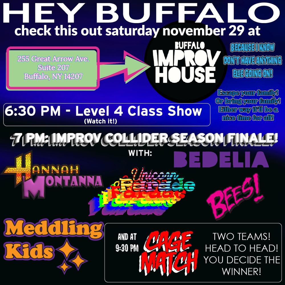 An image with the schedule for Buffalo Improv House on November 29, 2025