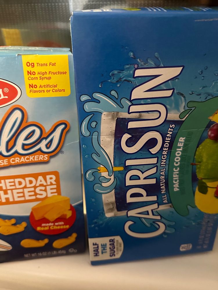 cheddar whale crackers and pacific cooler capri suns