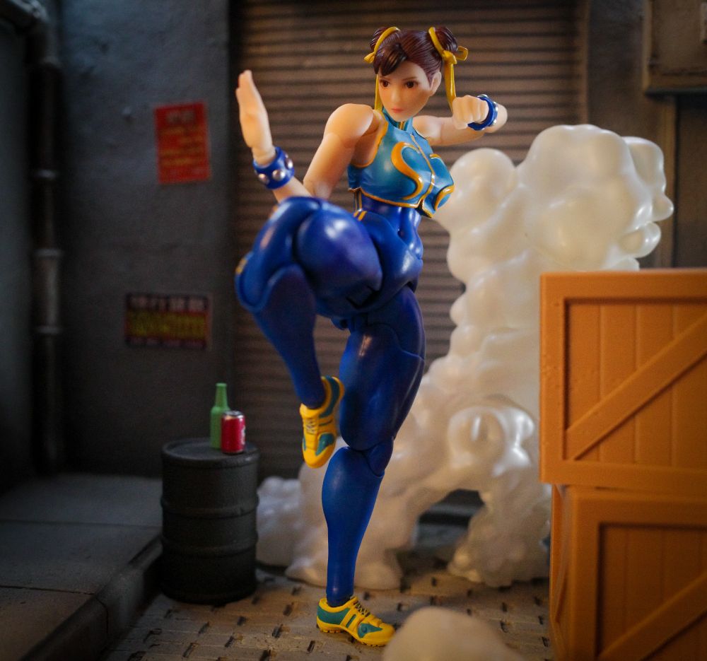 Xcocann "Quinn Lee" figure with Mountain Moon upgrade kit. She's standing on one leg in a Kung fu stance