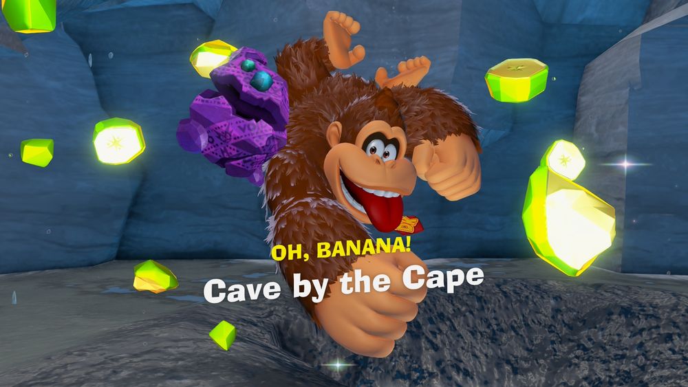 Donkey Kong and Odd Rock smash a banana stone