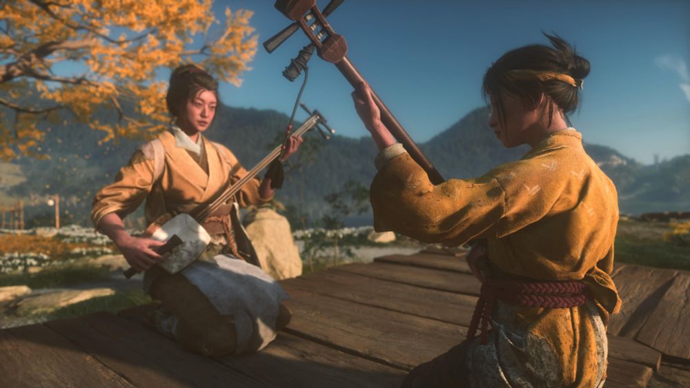 Young Atsu and her mother practice shamisen 