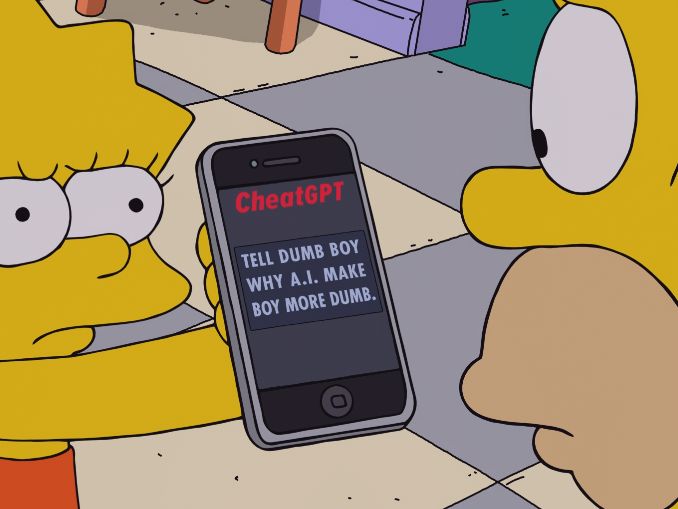 Prompt Homer uses to get LLM to answer Lisa when she tells him to tell Bart why using AI in text writing as wrong