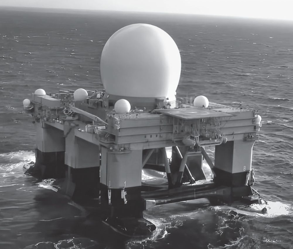 Picture of a sea baser x-Band (SBX) Radar at sea. (U.S. Missile Defense Agency)  as semi-submersible built in Norway.