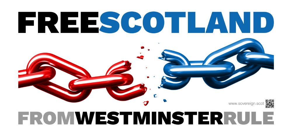 banner with free sctoand from westminster rule and breaking links of chain