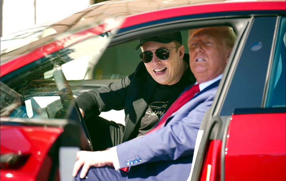 Trump and Musk in a swasticar 