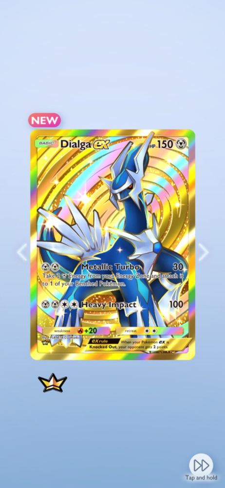 The Gold Crown Rare Dialga Ex Pokemon card from the Pokemon TCG Pocket mobile game.