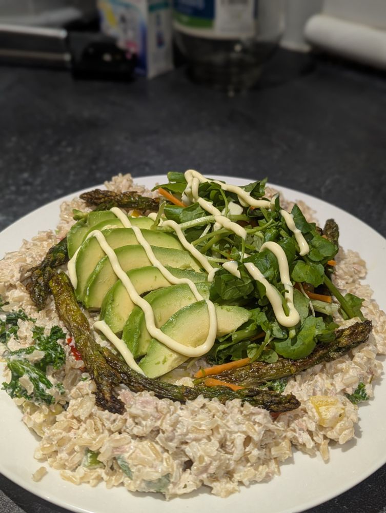 Top down view of the salad and rice from slide 1