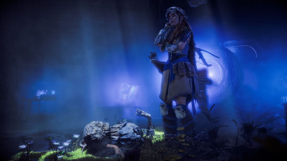 Aloy returns to the location where she discovered her Focus as a child, & thinks about her next move while standing next to the remains of an Old One.