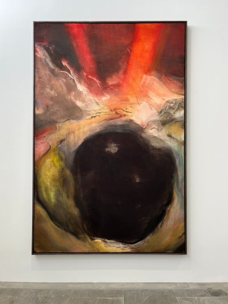 Tableau abstrait dans les tons rouges, artiste japonaise dont je n'ai pas retenu le nom