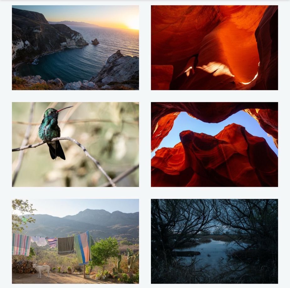 Prints for sale by your photojournalist friend. There are photos of slot canyons, marshes, mountains, bays and birds. 
