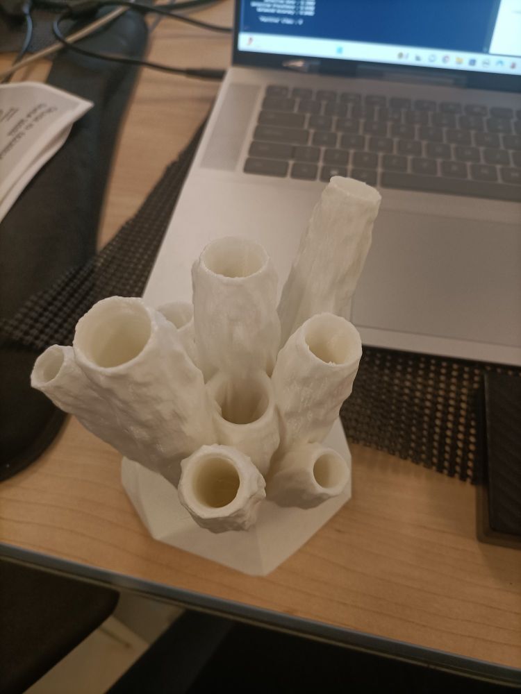A close up of a 3D printed marine sponge 