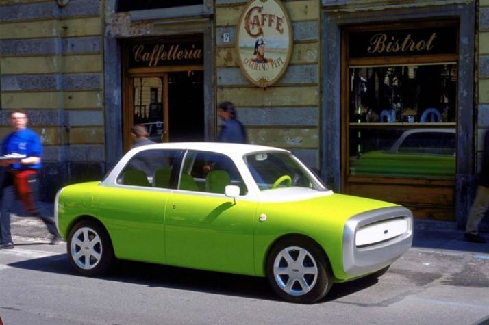 A lime green version of the concept car, the Ford 021C. These cars were an idea Ford had for college kids at the beginning of the 2000s. Think of it as a new age Volkswagen Beetle.