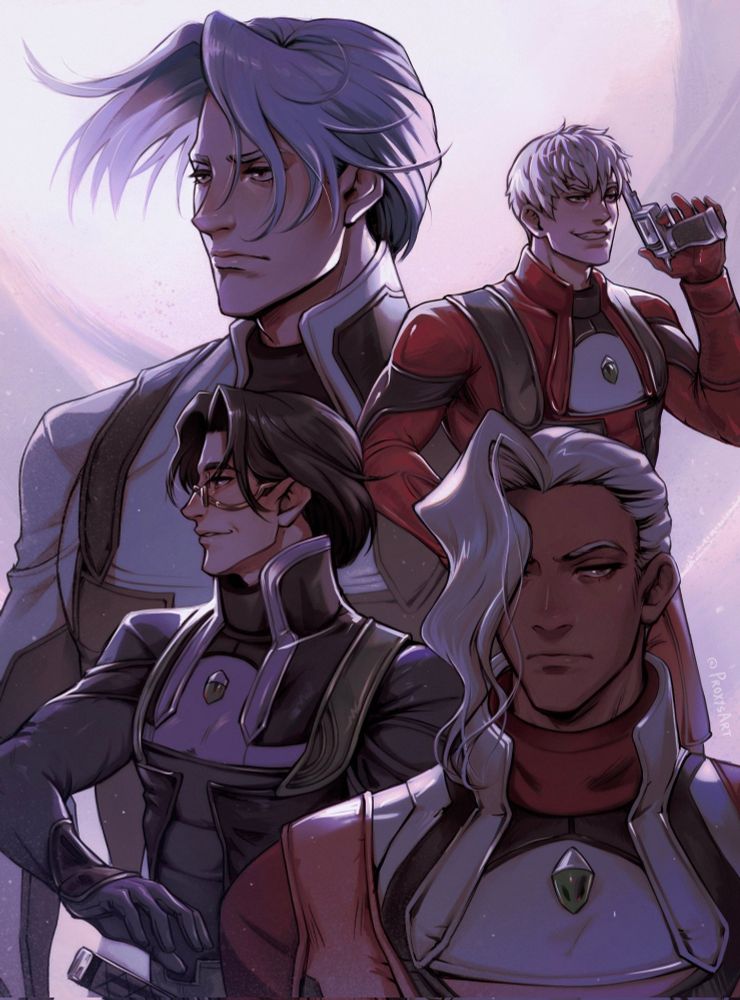 The original elements group Citan, Sigurd, Ramsus and Jessie from the game Xenogears
