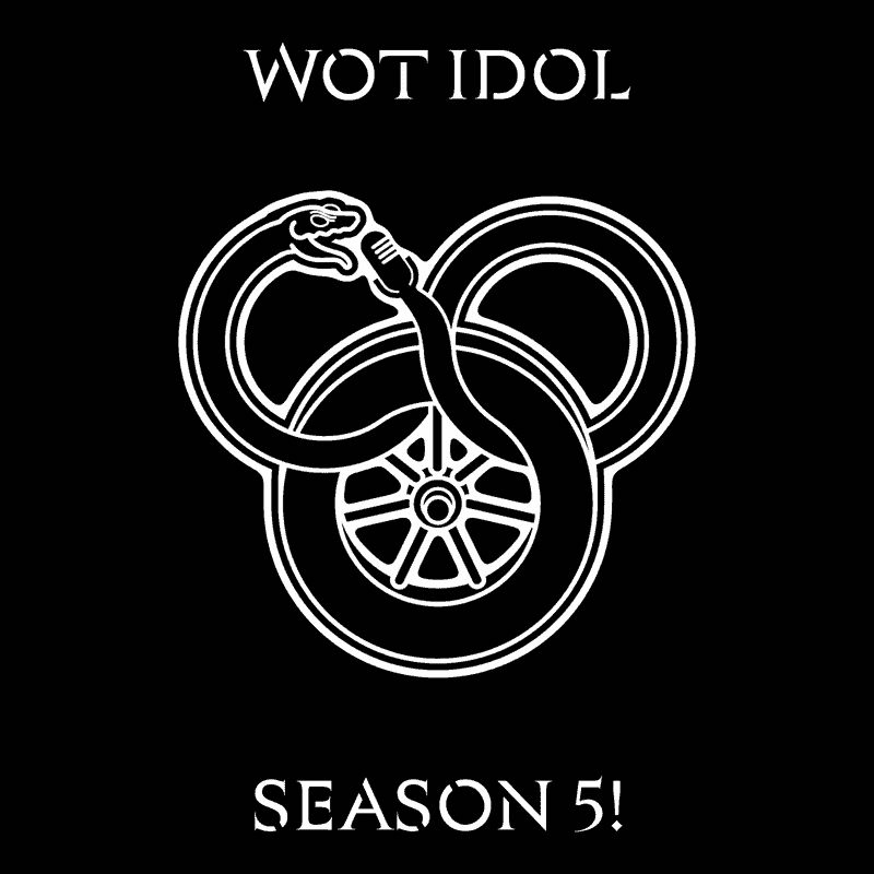 Text reads: WOT IDOL SEASON 5! A Snake and Wheel icon is animating slowly larger and smaller. The snake has a microphone on its tail and appears to be singing into it.