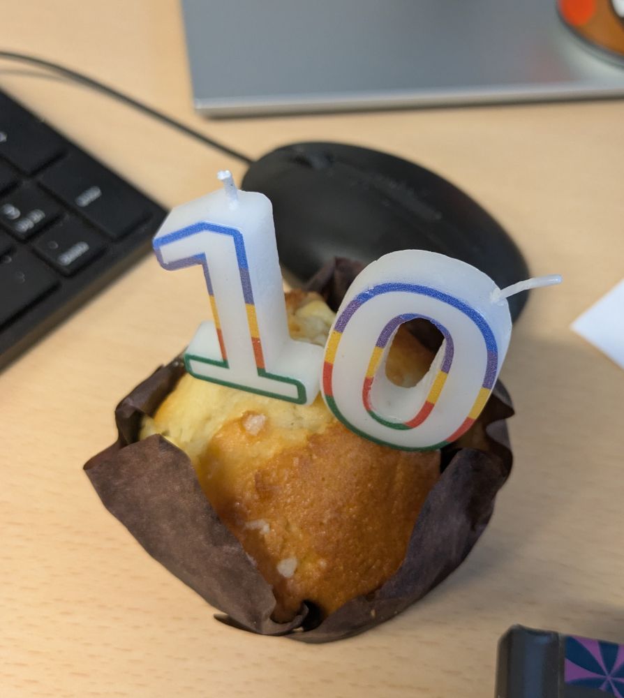 A muffin with a 10 candle in it 