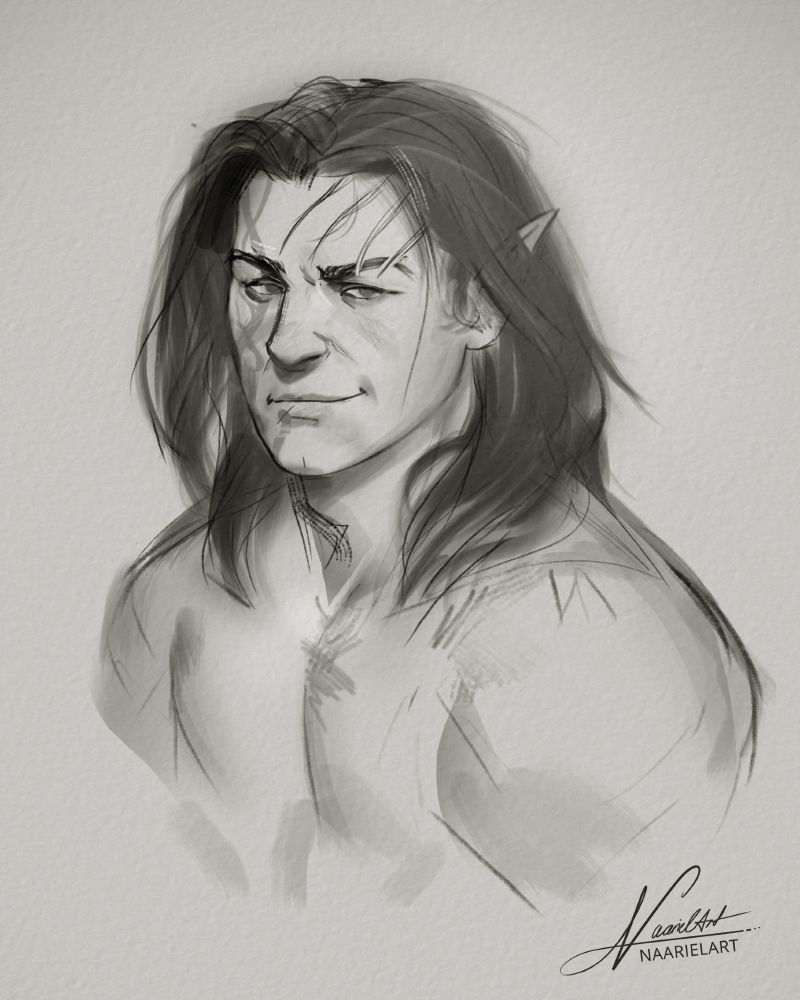 black and white sketch of halsin from bg3