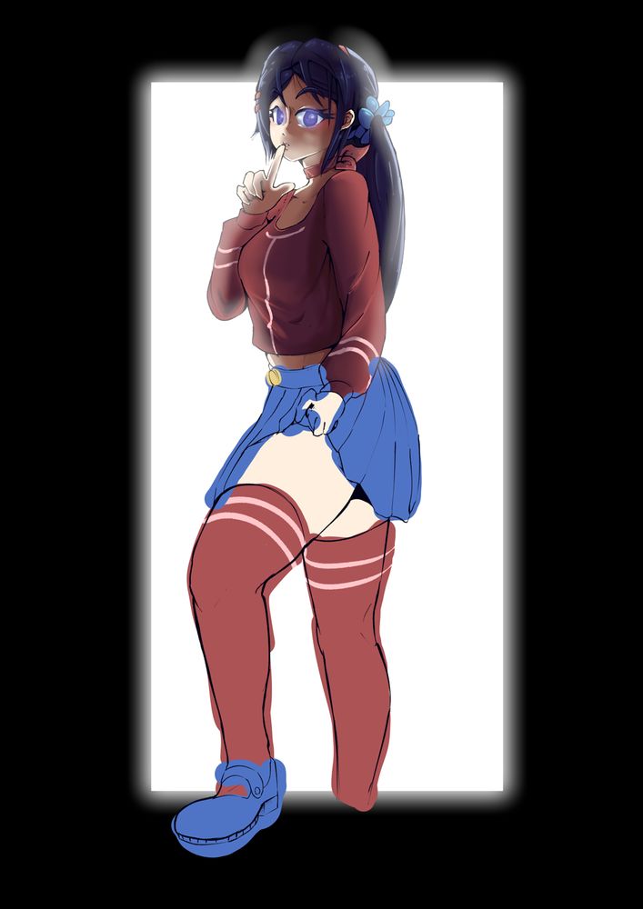 Mita (MiSide) shooshing the viewer while stepping through a door, her lower half is unrendered because I'm bad at time management.