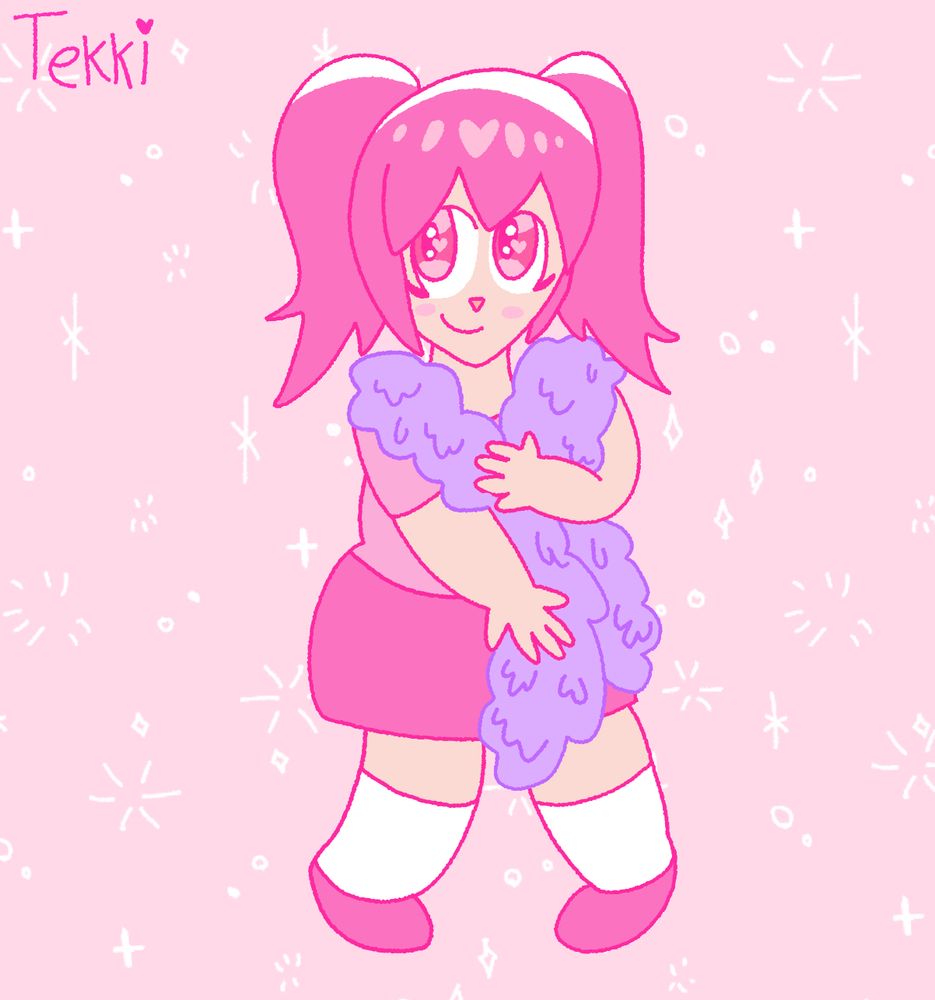 Tekki wearing a fluffy feather boa