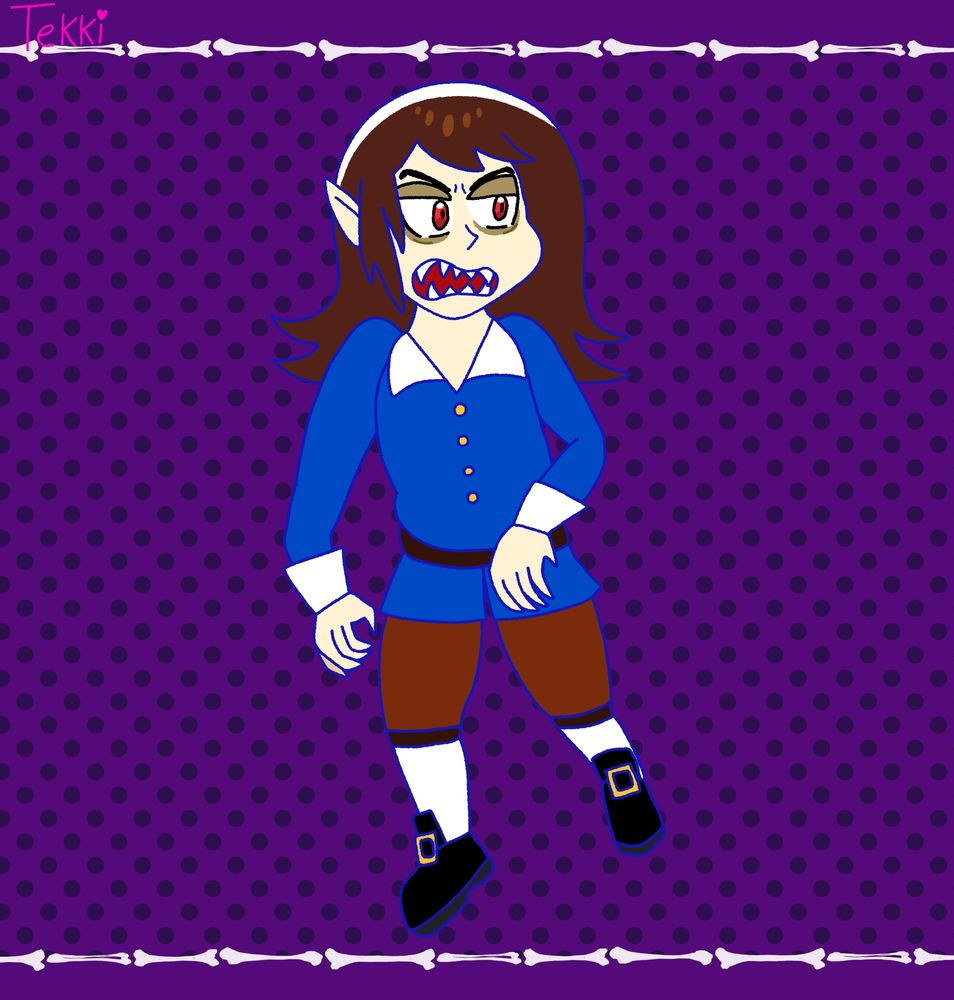 Digital fanart of Abaddon from Haunted Hotel walking like a monster, he is showing his fangs and growling or hissing