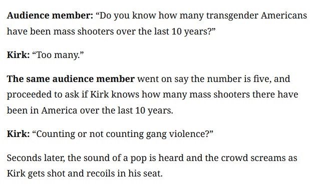 Las últimas palabras de Charlie Kirk, que no merecen la pena traducir ni reproducir.