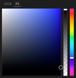 A color picker showing a uniform color map of a blue hue with consistent perceptual color