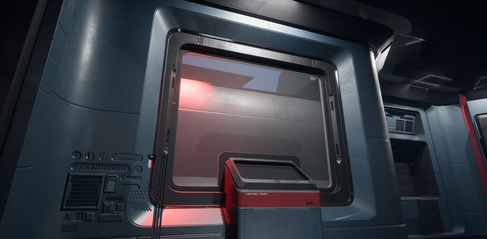 Sci fi ship interior showing capsule storage