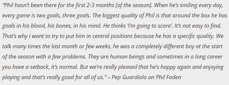 Pep's quote on Foden after the Ipswich game. 