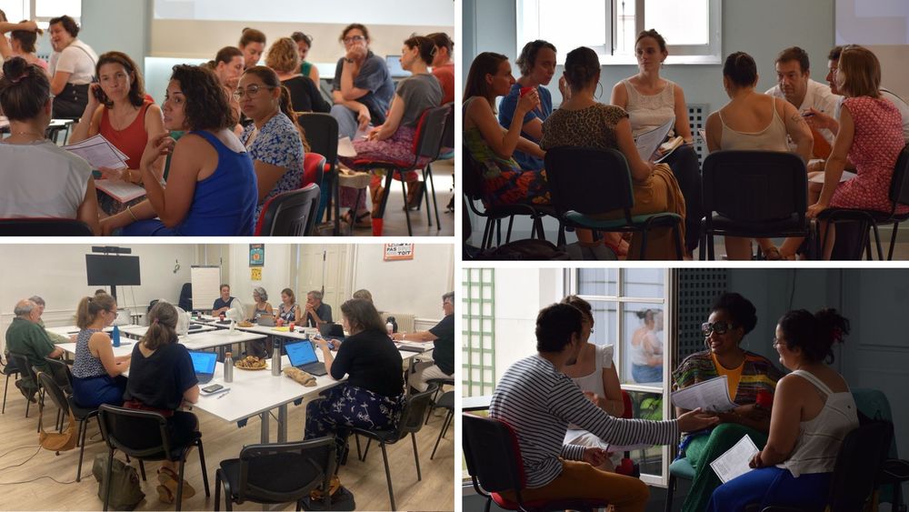 Quatre photo montrant des groupes de personnes travaillant ensemble