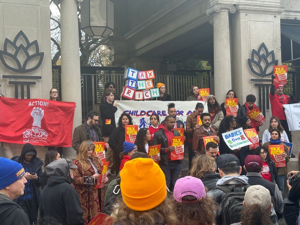 A crowd of people gathered for the tax the rich rally