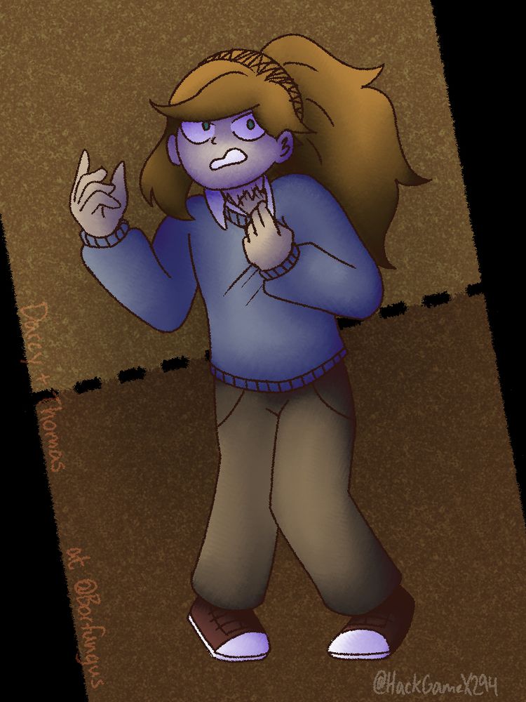 A full body of Darcy + Thomas showing their stitched body is at the neck point.