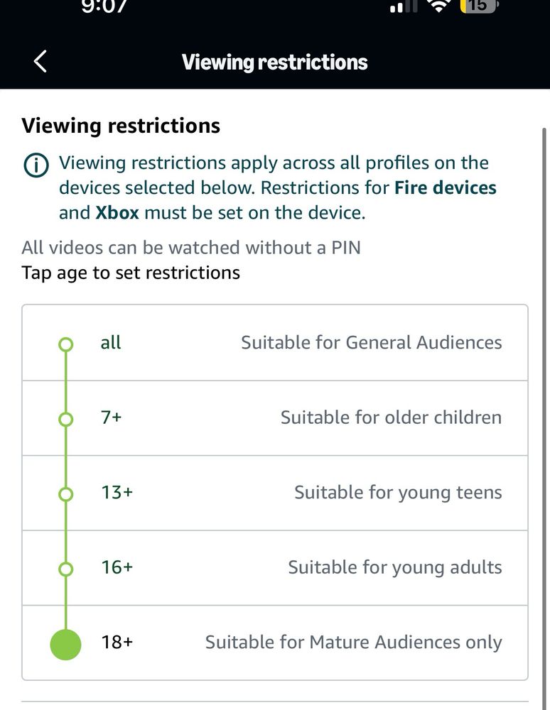 Parental controls in the Amazon prime app
