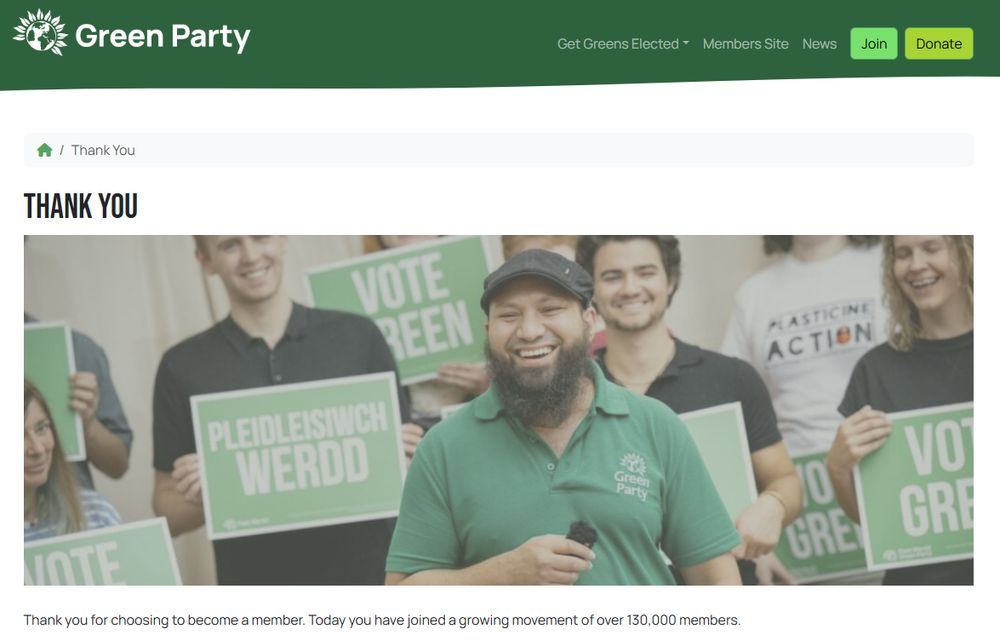 A screenshot showing I've just joined the Green Party.
