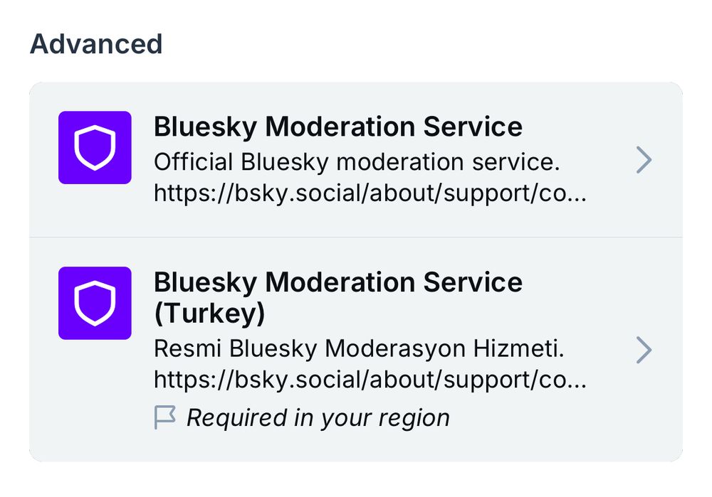 When you check Moderation settings from Turkey, you see an additional moderation service specific to Turkey and has a note saying “Required in your region”.