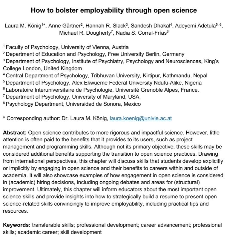 Open science contributes to more rigorous and impactful science. However, little attention is often paid to the benefits that it provides to its users, such as project management and programming skills. Although not its primary objective, these skills may be considered additional benefits supporting the transition to open science practices. Drawing from international perspectives, this chapter will discuss skills that students develop explicitly or implicitly by engaging in open science and their benefits to careers within and outside of academia. It will also showcase examples of how engagement in open science is considered in (academic) hiring decisions, including ongoing debates and areas for (structural) improvement. Ultimately, this chapter will inform educators about the most important open science skills and provide insights into how to strategically build a resume to present open science-related skills convincingly to improve employability, including practical tips and resources.