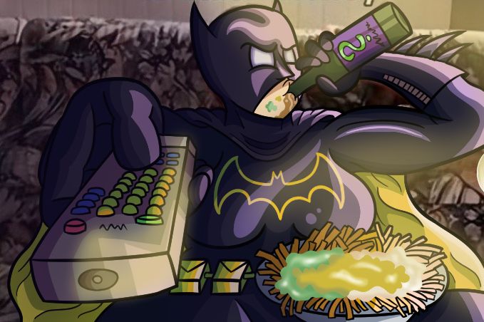 batgirl cassandra cain comendo e bebendo uma bebida sentada no sofá arte feita no clip studio 