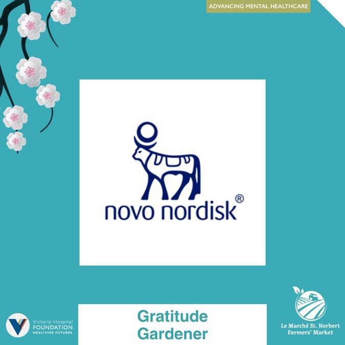 Novo Nordisk logo with the text Gratitude Gardener