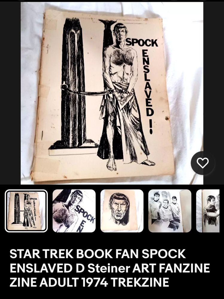 Screencap of a 1974 adult Star Trek fanzine for sale called "Spock Enslaved!"