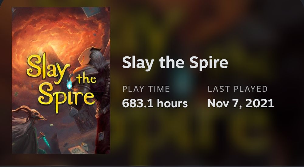A screenshot of the Steam mobile app, displaying an entry for Slay the Spire. The recorded playtime is 683.1 hours.