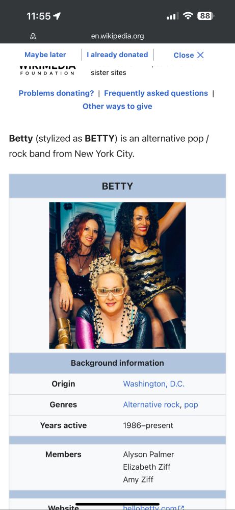 Wikipedia entry for a band named Betty. Originated in Washington DC in 1986 