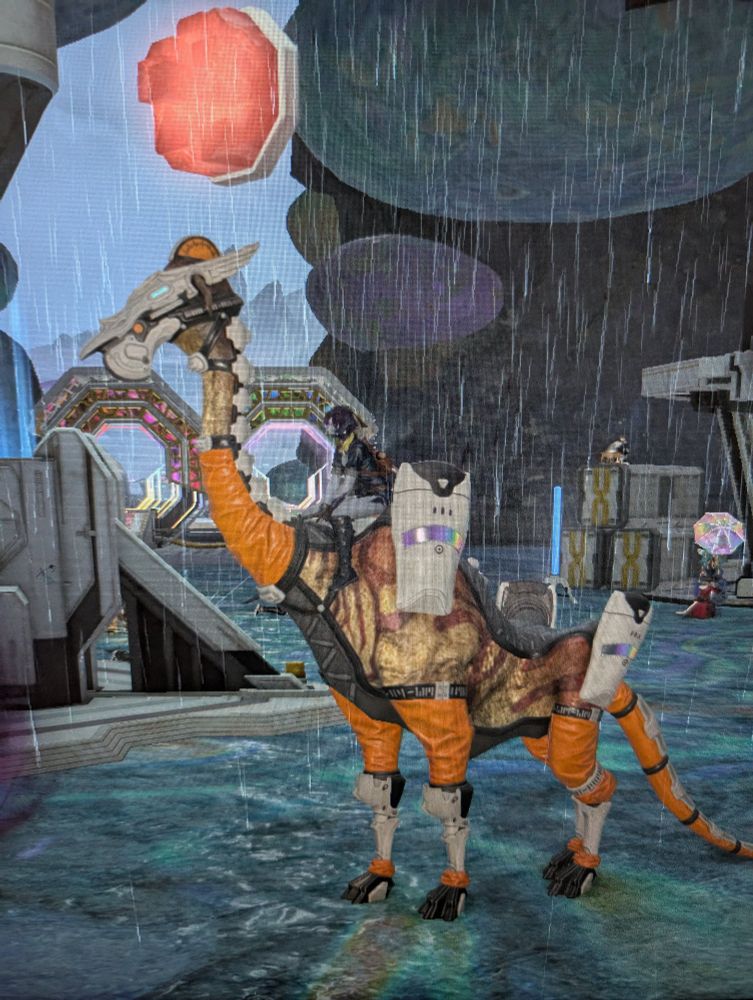 Giraffe in a space suit.