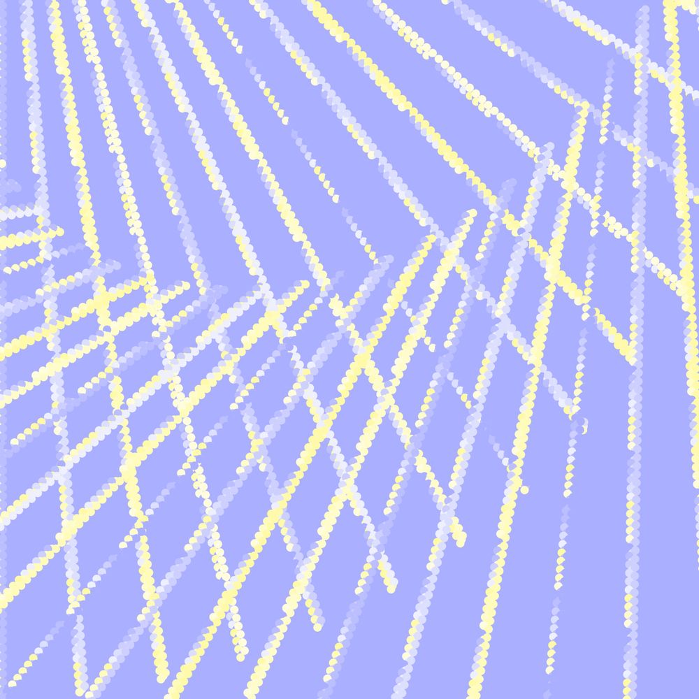 Random points arranged to form lines within circles, transitioning smoothly in color from light purple tones on one side to yellow tones on the other