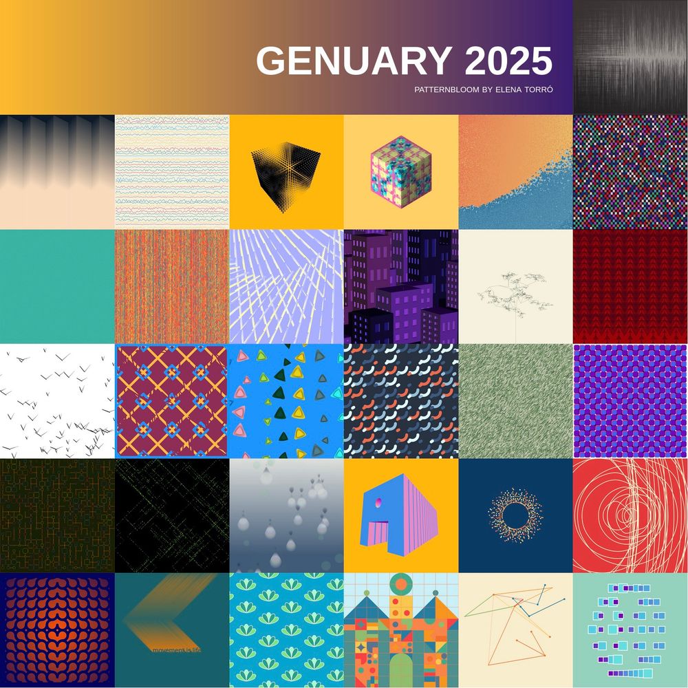 Genuary 2025 pieces compilation in a grid