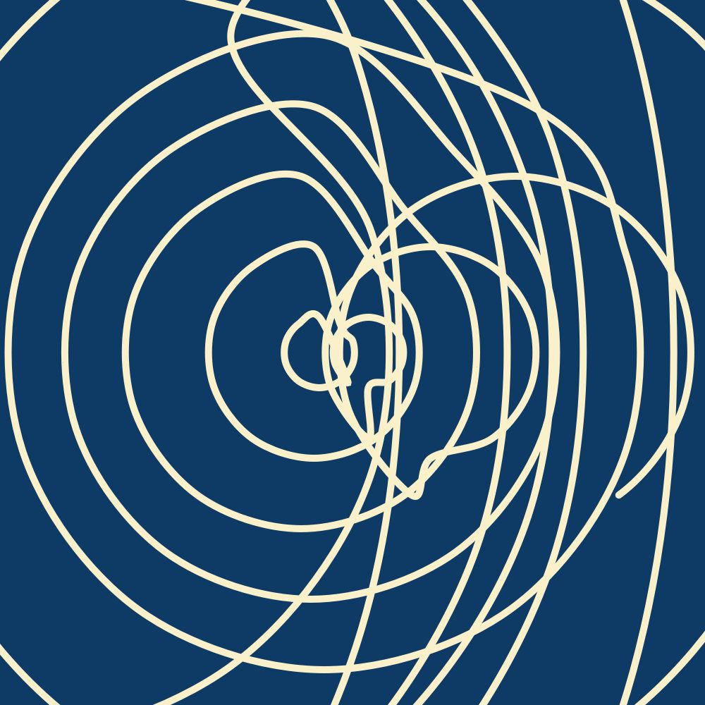 Curved line with a perspective that makes it unclear whether it intersects itself - light yellow line and dark blue background