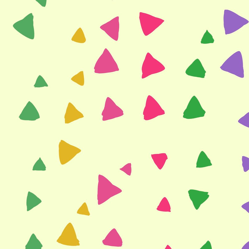 Handrawn-like triangles of different colors and sizes over a light yellow background